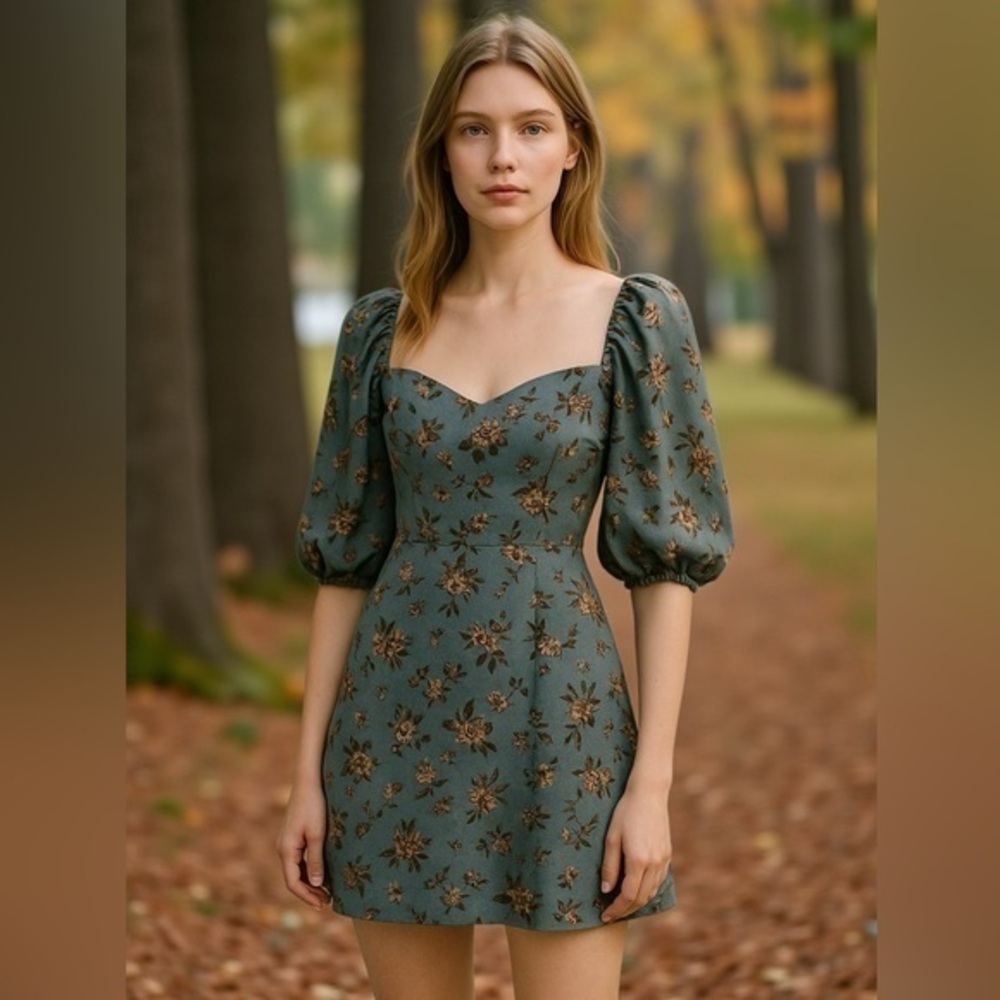 Floral Off The Shoulder Dress With Semi Sheer Long Sleeves Size Small